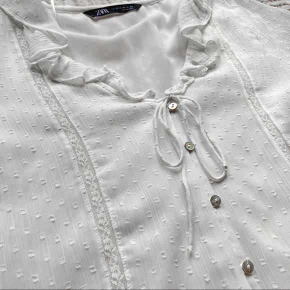 Zara White Ruffle Blouse - Picture 4 of 7